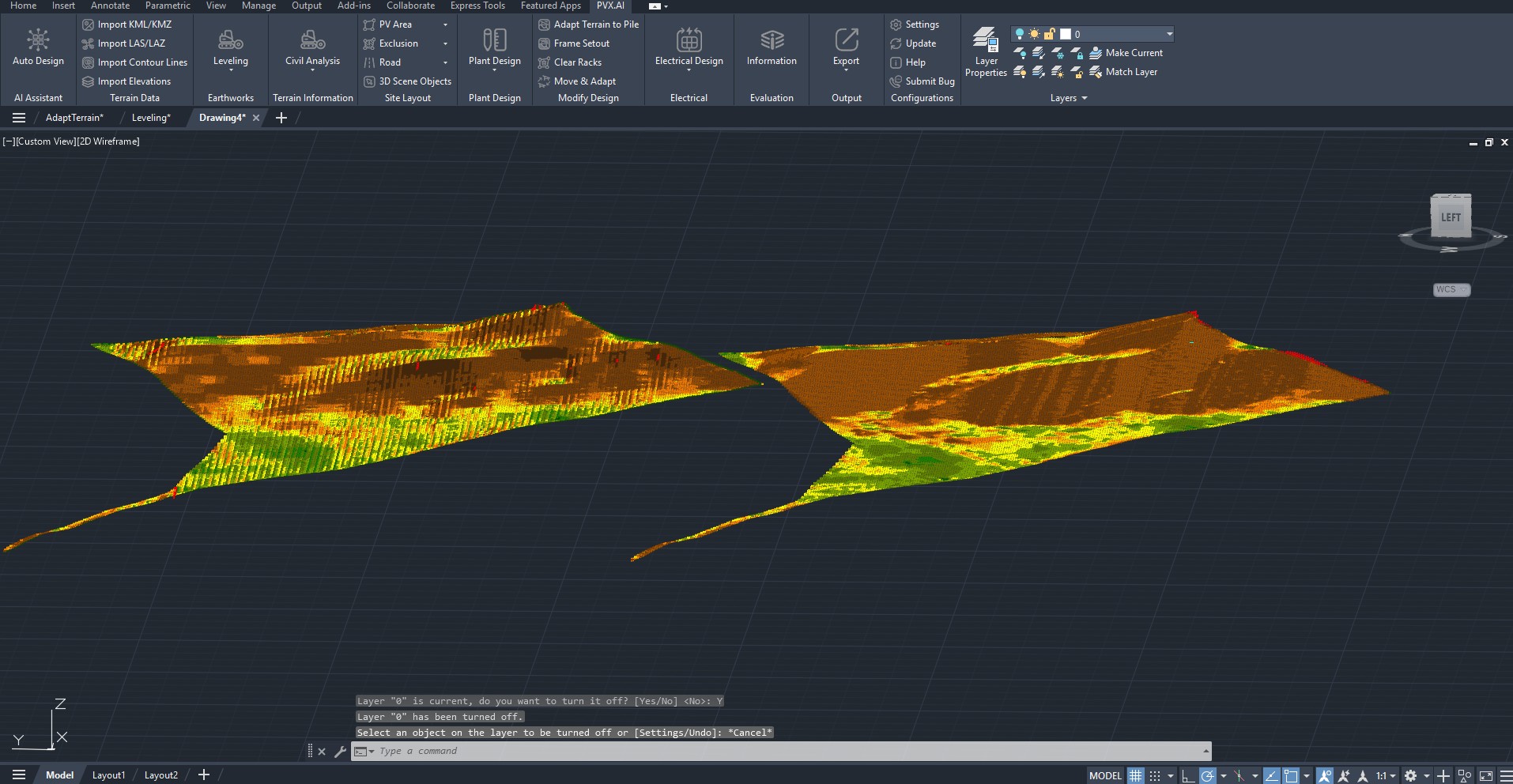 PVX.Cad terrain surfaces after grading analysis