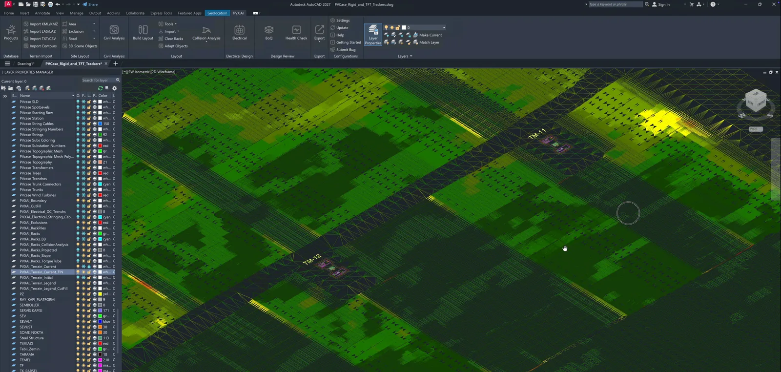 The imported PVcase design live on the 3D terrain model in PVX.AI after conversion